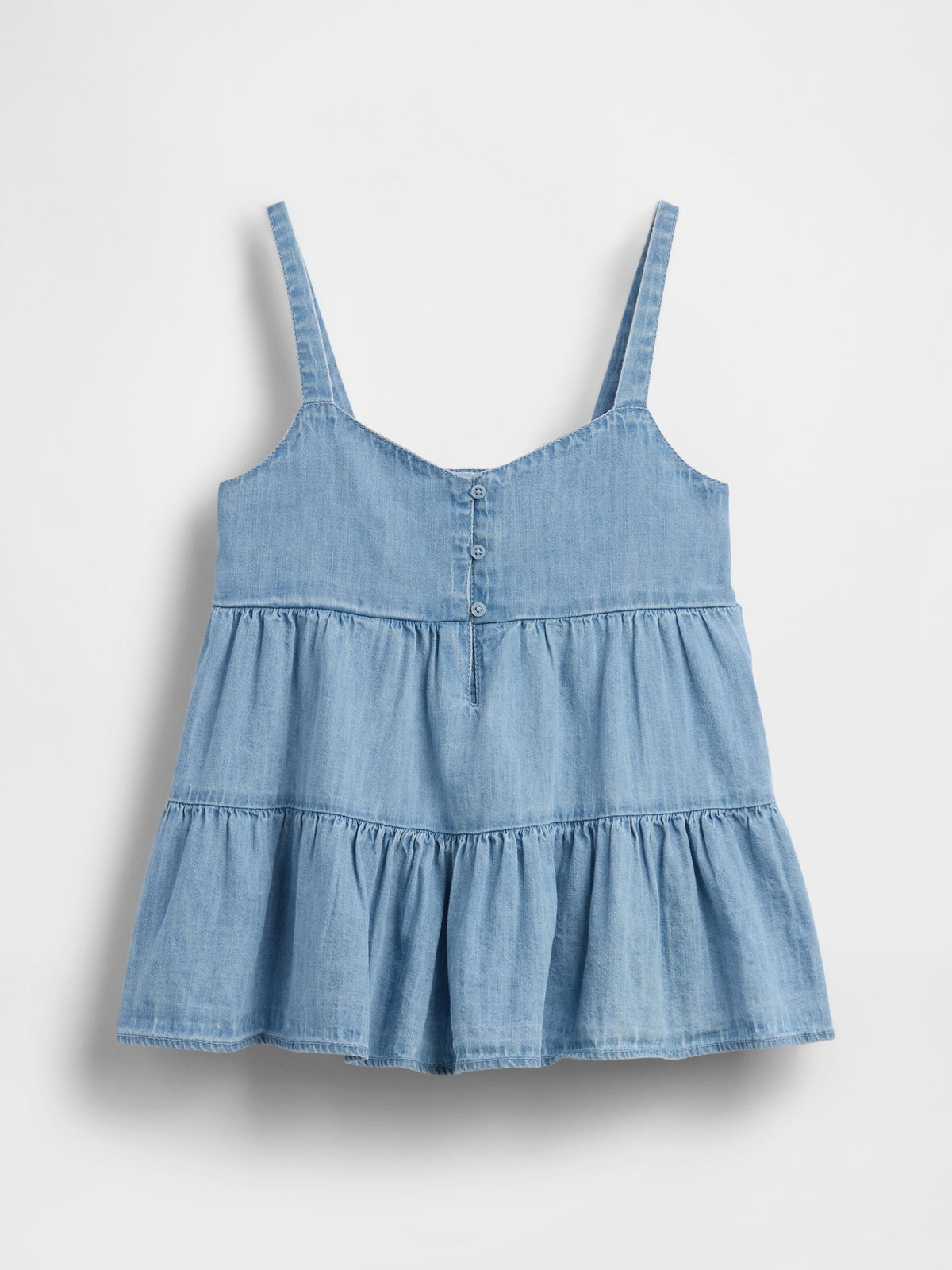 Açık Mavi Denim Tiered Kolsuz Bluz