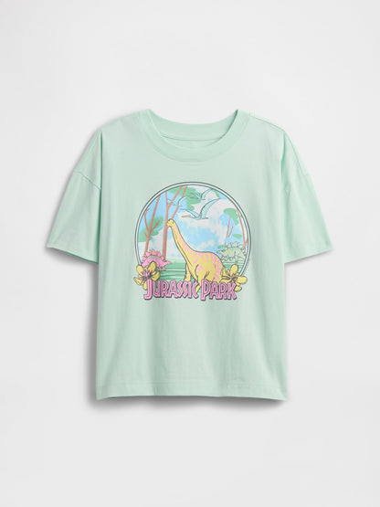 Yeşil Jurassic Park Grafik Baskılı T-shirt
