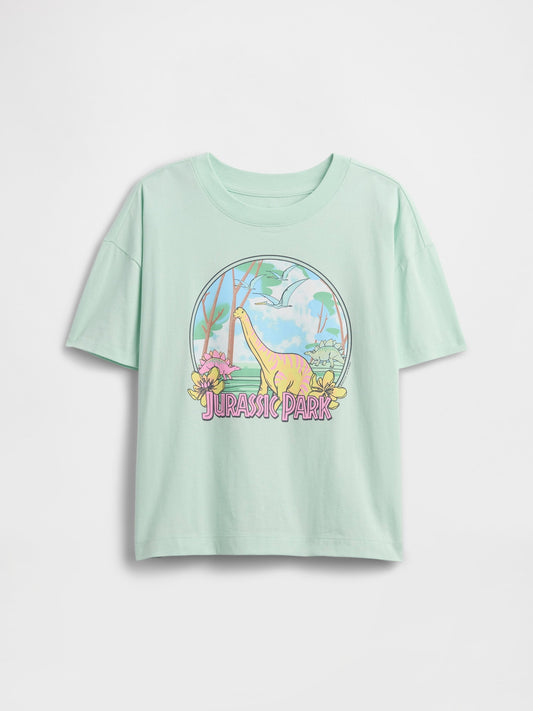 Yeşil Jurassic Park Grafik Baskılı T-shirt