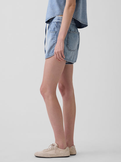 Açık Mavi Mid Rise Ultrasoft Denim Easy Dolphin Şort