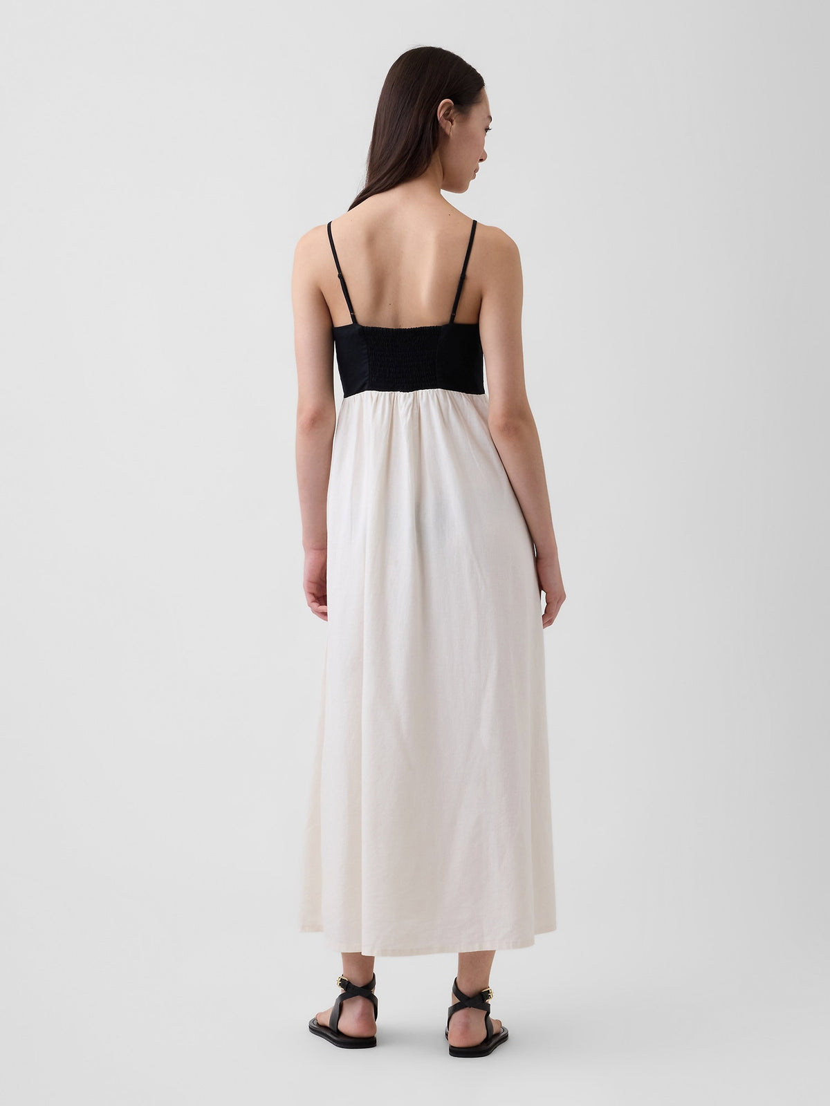Beyaz Keten Karışımlı Empire Waist Maxi Elbise