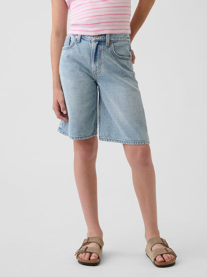 Açık Mavi Mid Rise Longline Denim Şort