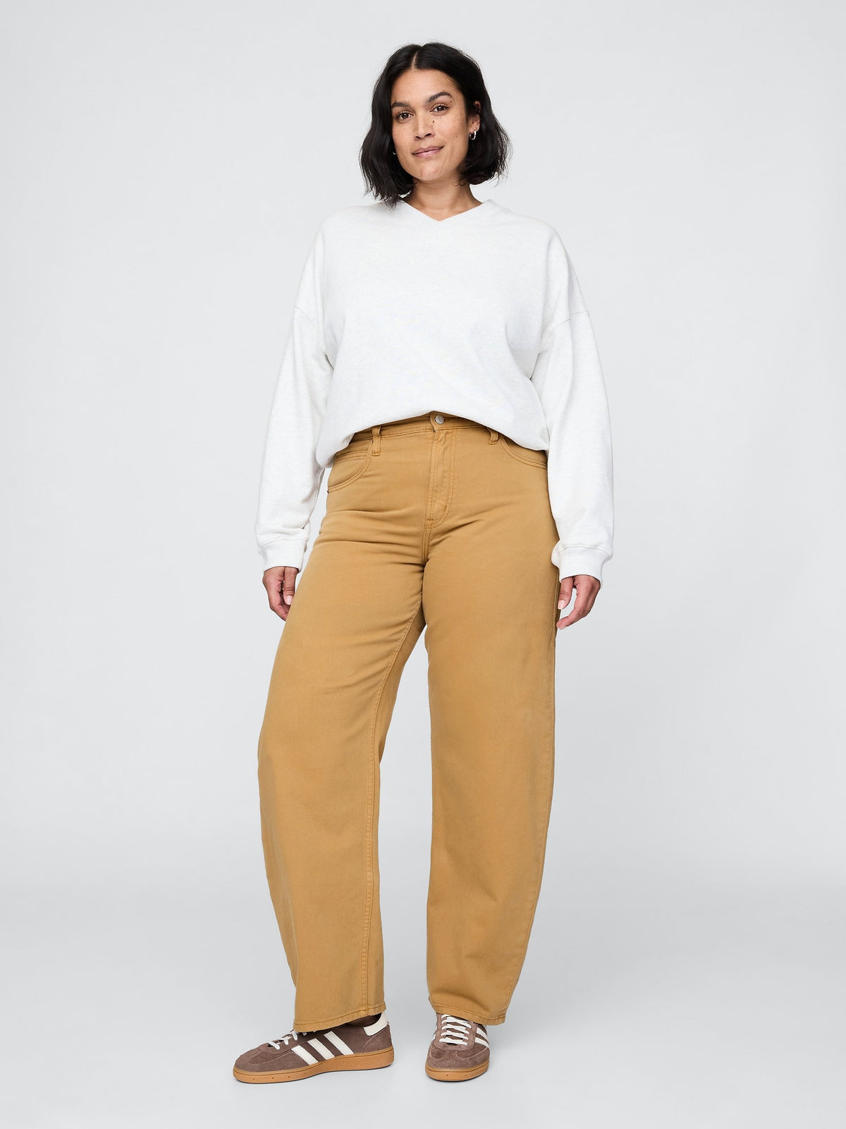 Koyu Bej High Rise Barrel Jean Pantolon