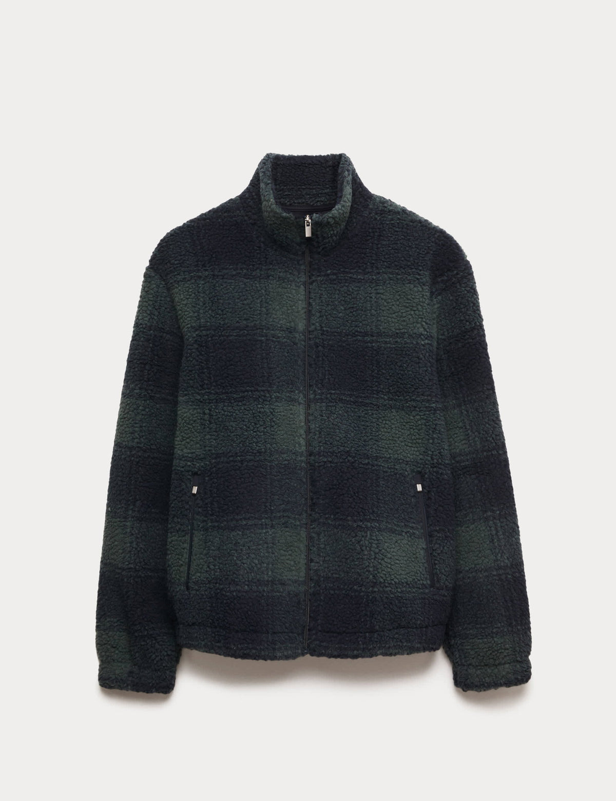 Ekose Desenli Fermuarlı Fleece Ceket