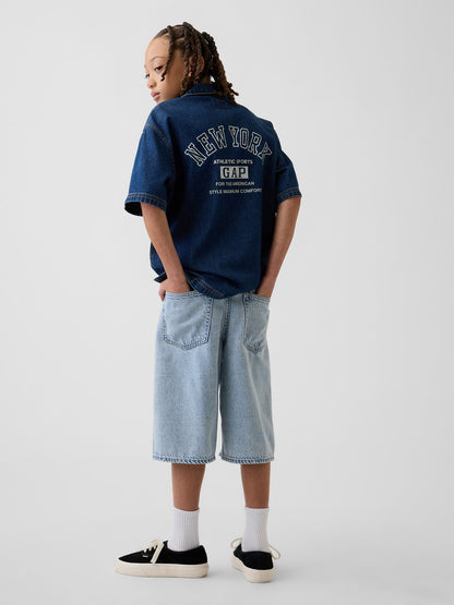 Açık Mavi Kids Ultrasoft Denim Baggy Şortlar