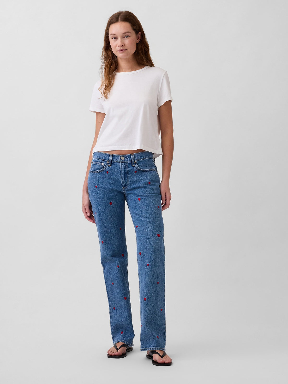 Mavi Mid Rise Işlemeli Relaxed Straight Jean Pantolon