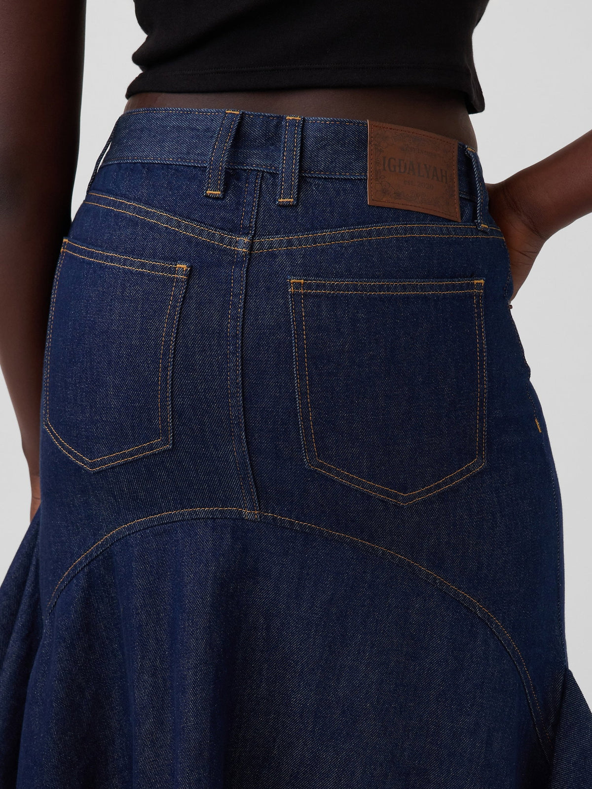 Koyu Mavi Gap × Hfr Fırfırlı Denim Midi Etek By Igdalyah