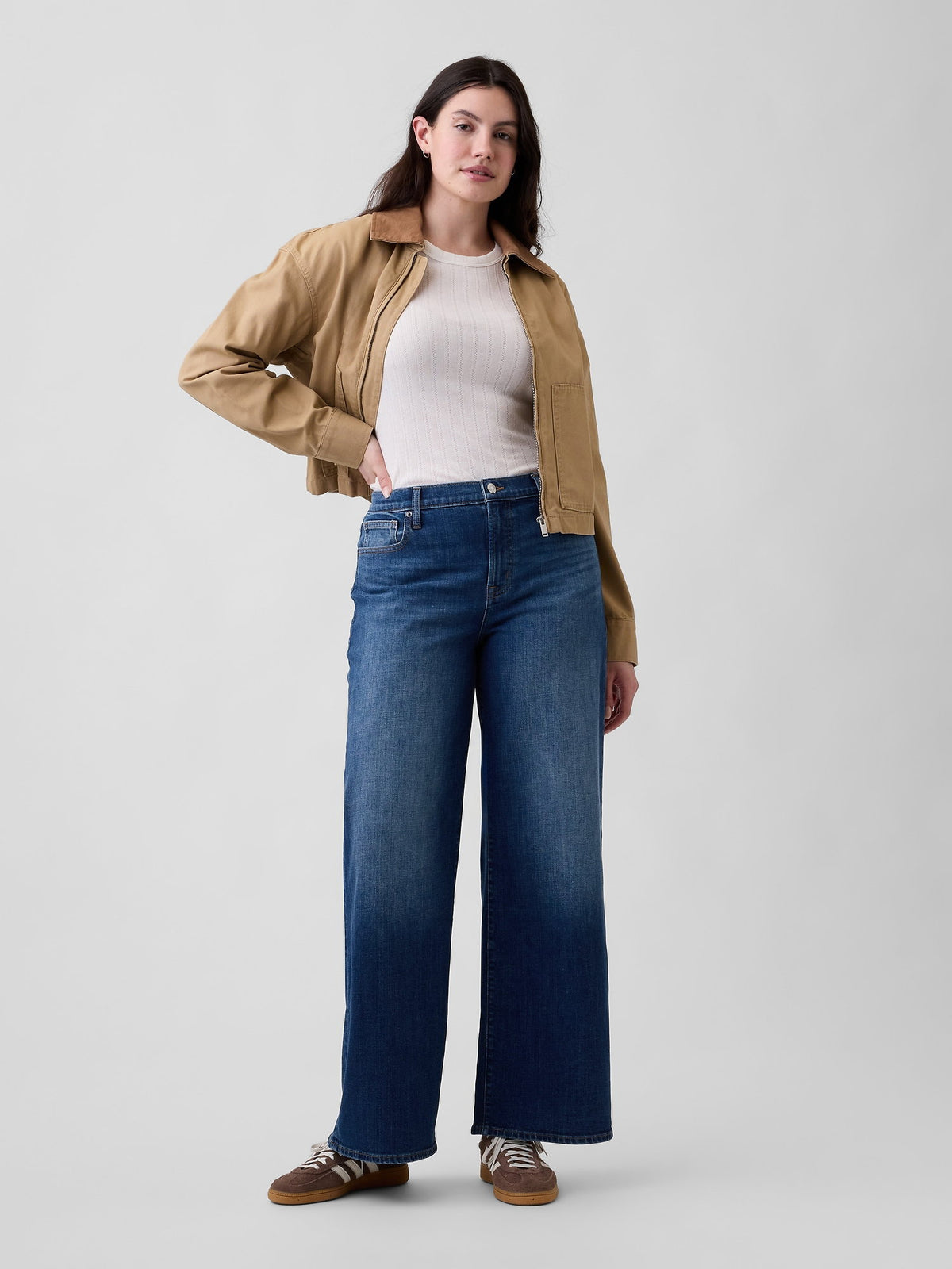 Koyu Mavi Mid Rise Wide-leg Jean Pantolon