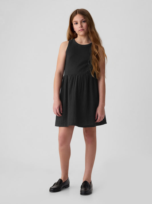 Siyah Crinkle Gauze Mini Elbise