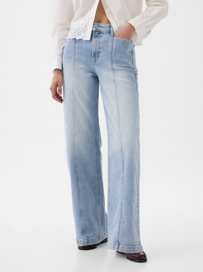 Açık Mavi High Rise Stride Wide-leg Jean Pantolon