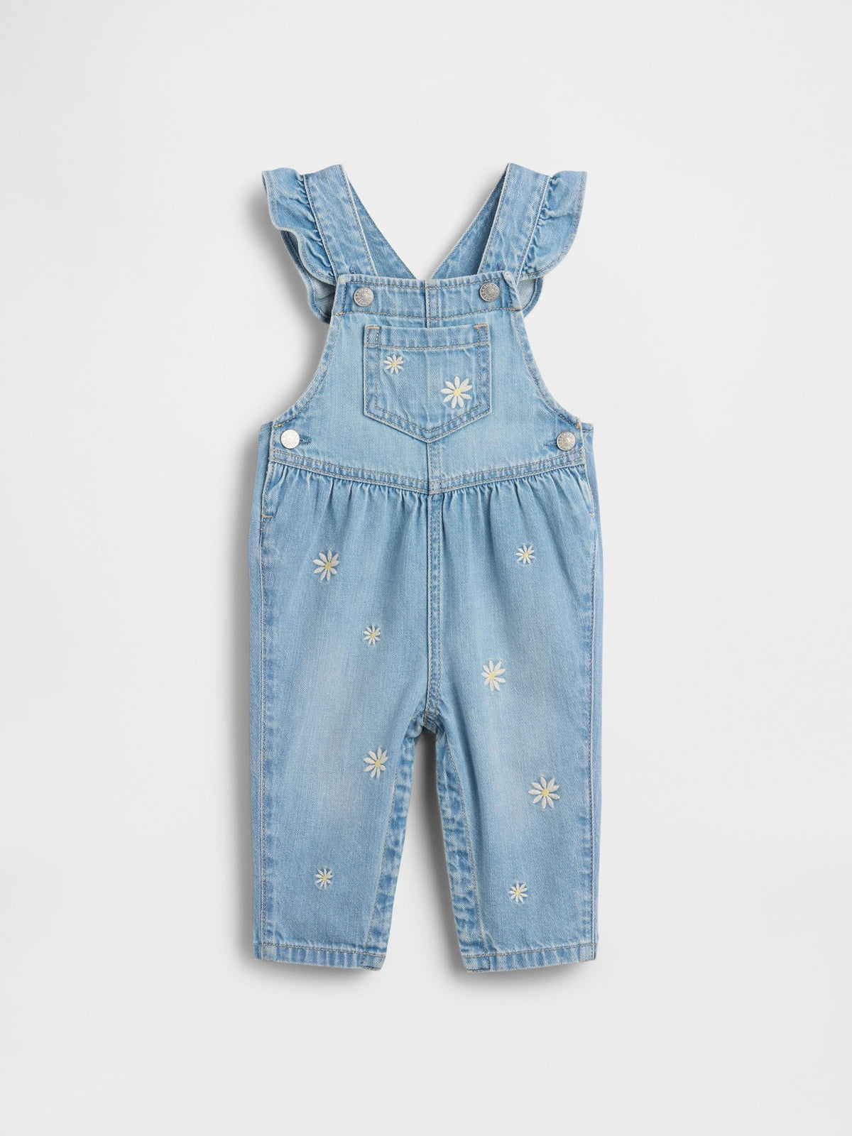Açık Mavi Çiçek Işlemeli Denim Tulum