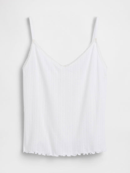Beyaz Pointelle Lettuce-hem Crop Cami Pijama Üstü