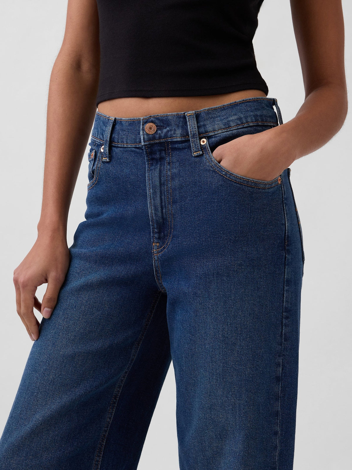 Koyu Mavi High Rise Stride Wide-leg Jean Pantolon