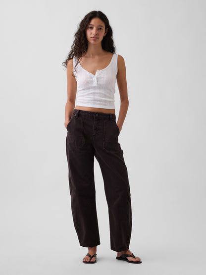 Kahverengi Mid Rise Barrel Utility Ankle Pantolon