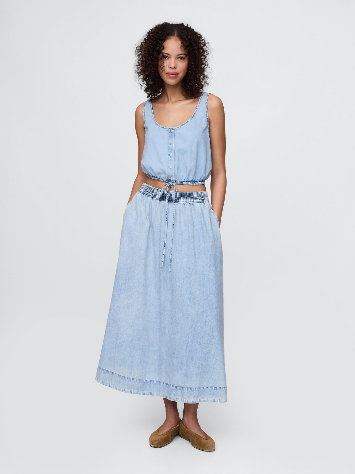 Mavi Denim Büzgülü Crop Bluz