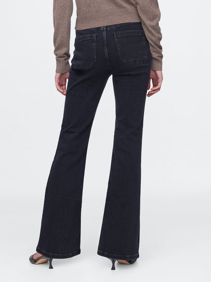 Siyah High Rise '70s Flare Jean Pantolon