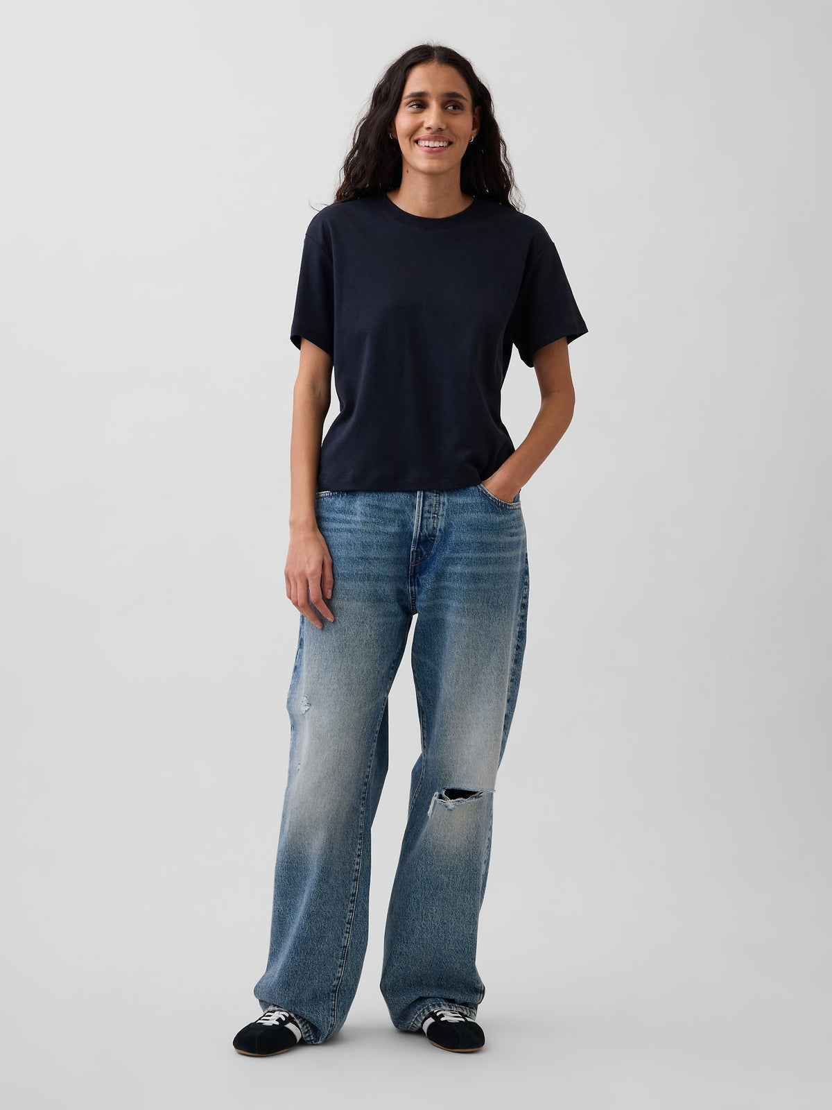 Lacivert Supima® Pamuk Relaxed T-shirt