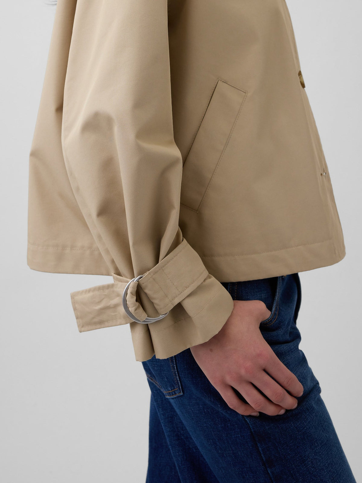 Bej Oversized Crop Trençkot Ceket