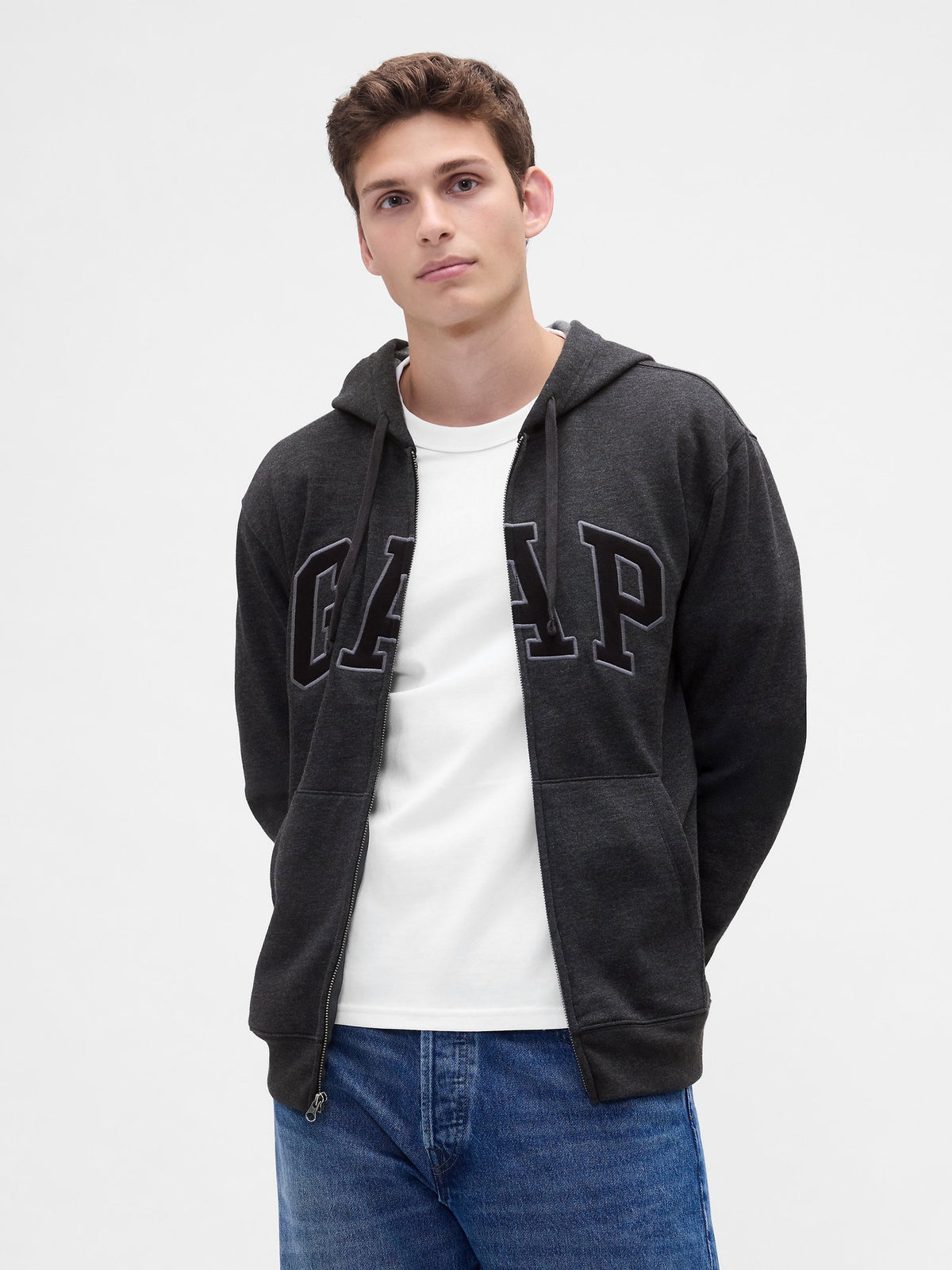 Koyu Gri Gap Logo Kapüşonlu Sweatshirt