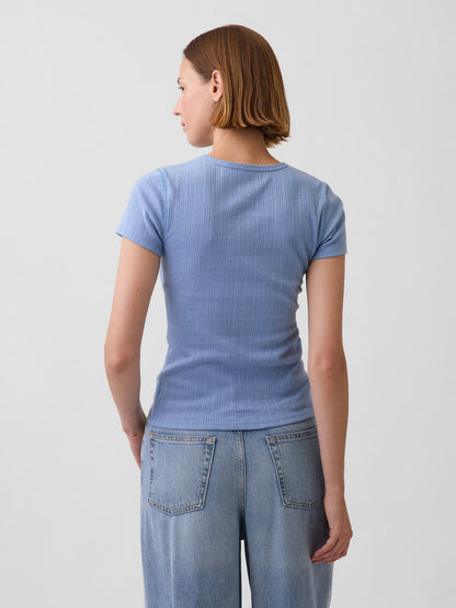 Açık Mavi Pointelle Bisiklet Yaka T-shirt