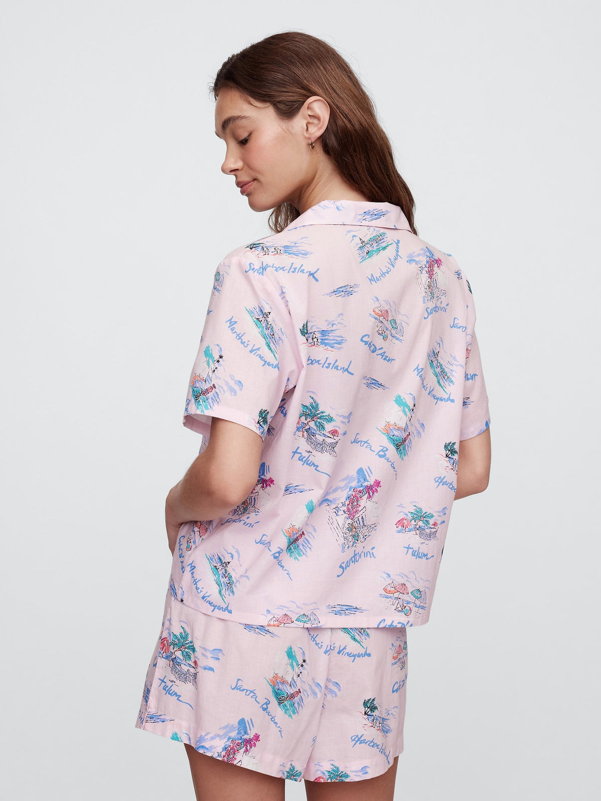 Pembe Gapbody Poplin Kısa Kollu Pijama Üstü