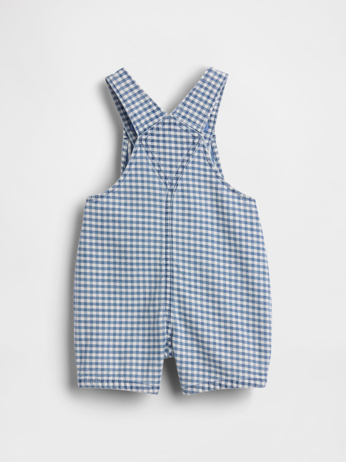 Açık Mavi Gingham Denim Ayı Cep Şort Tulum