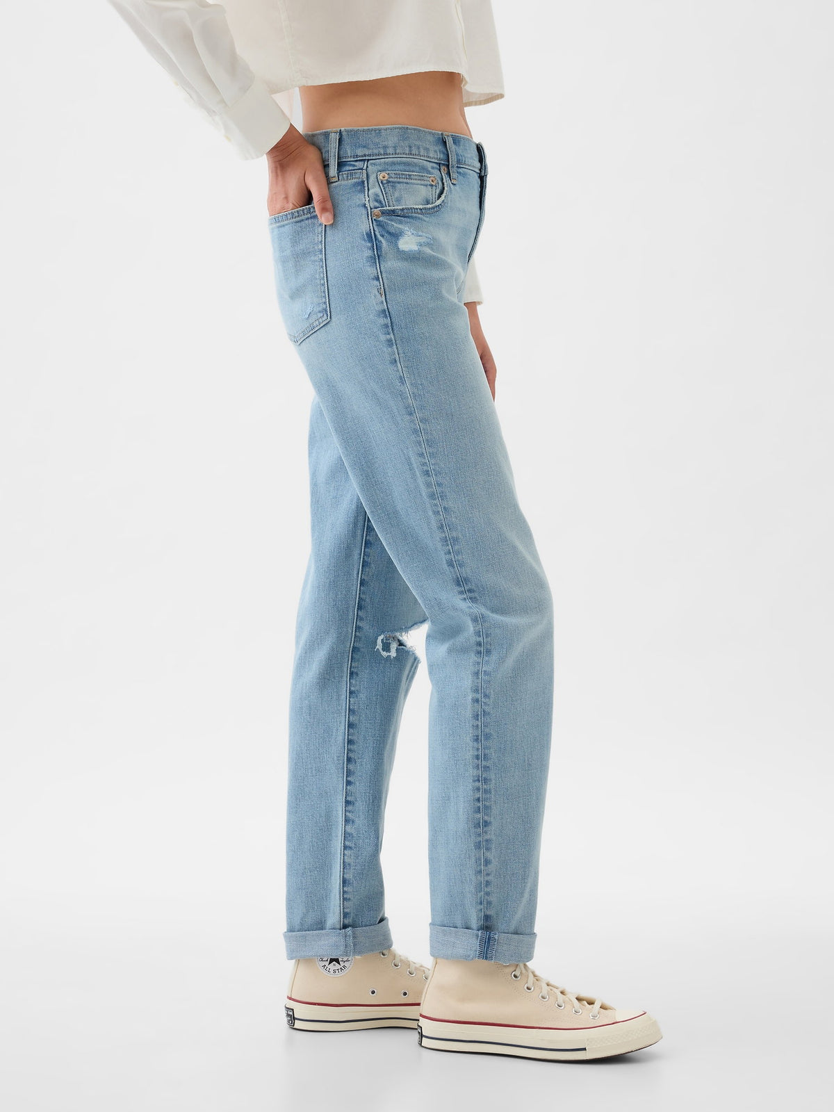 Açık Mavi Mid Rise Girlfriend Jean Pantolon