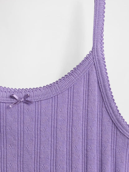 Mor Pointelle Fitilli Cami Bluz