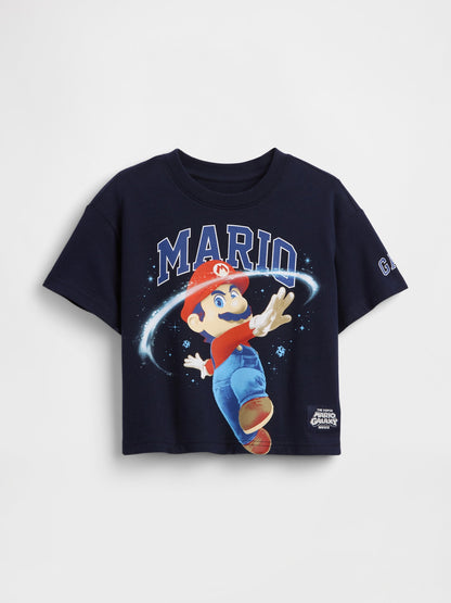 Lacivert Süper Mario Oversized Grafik Baskılı T-shirt