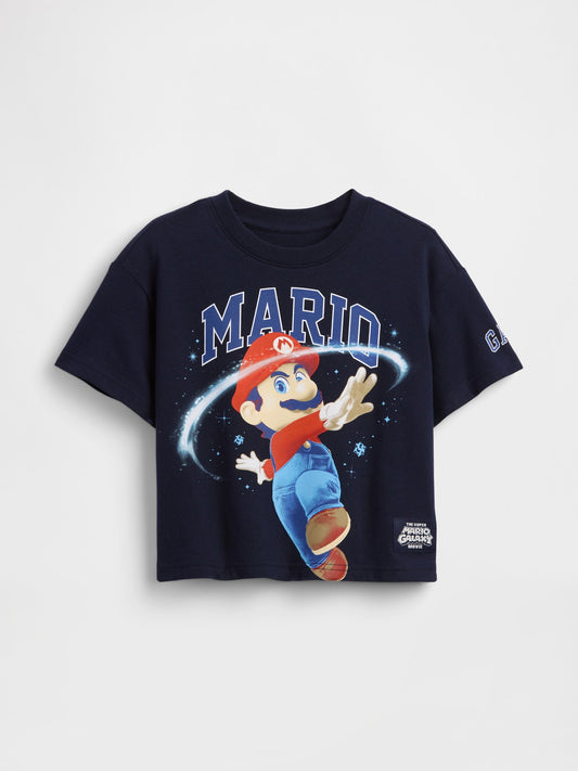 Lacivert Süper Mario Oversized Grafik Baskılı T-shirt