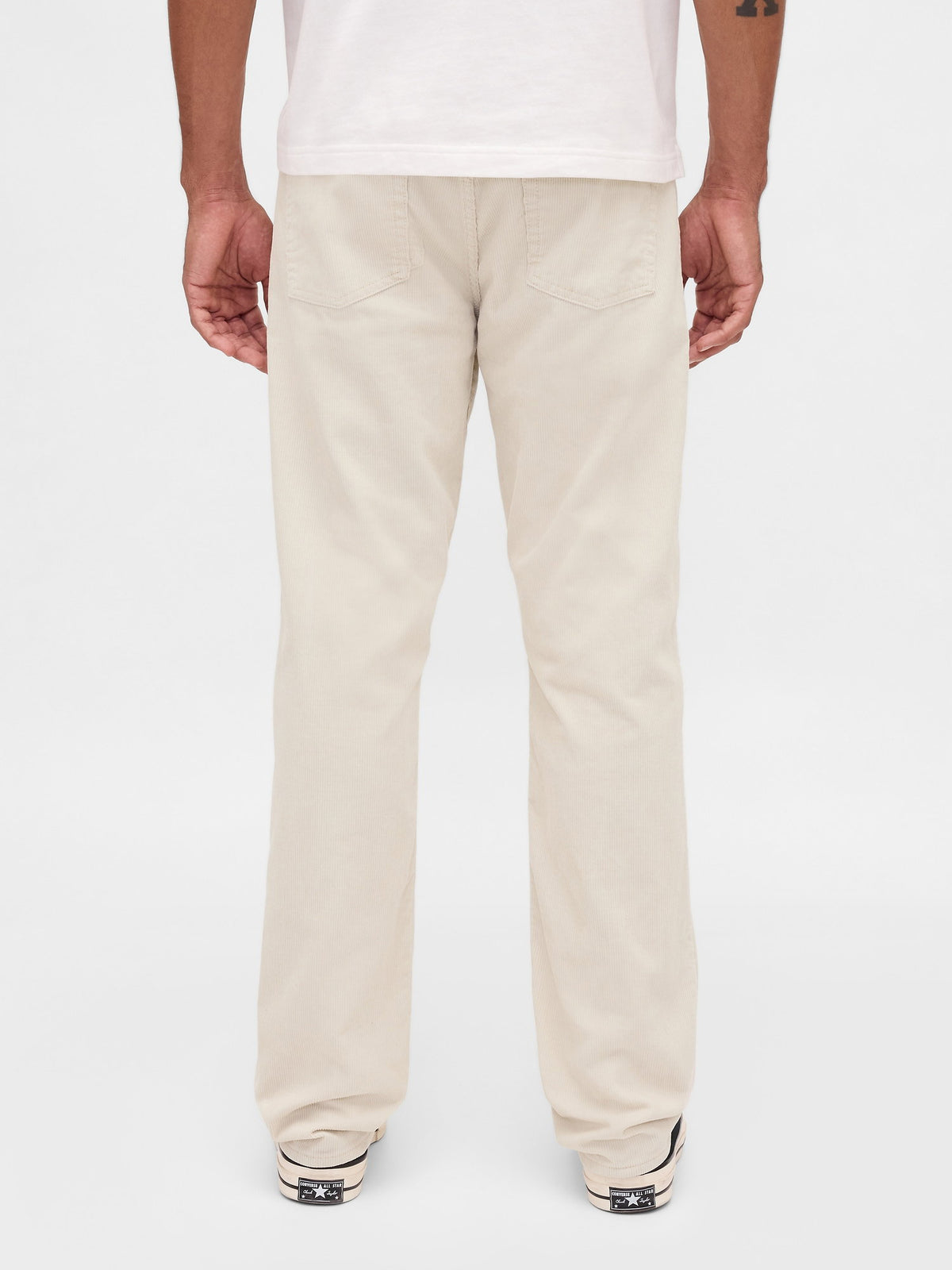 Kırık Beyaz Kordon Kumaş Relaxed Straight Pantolon