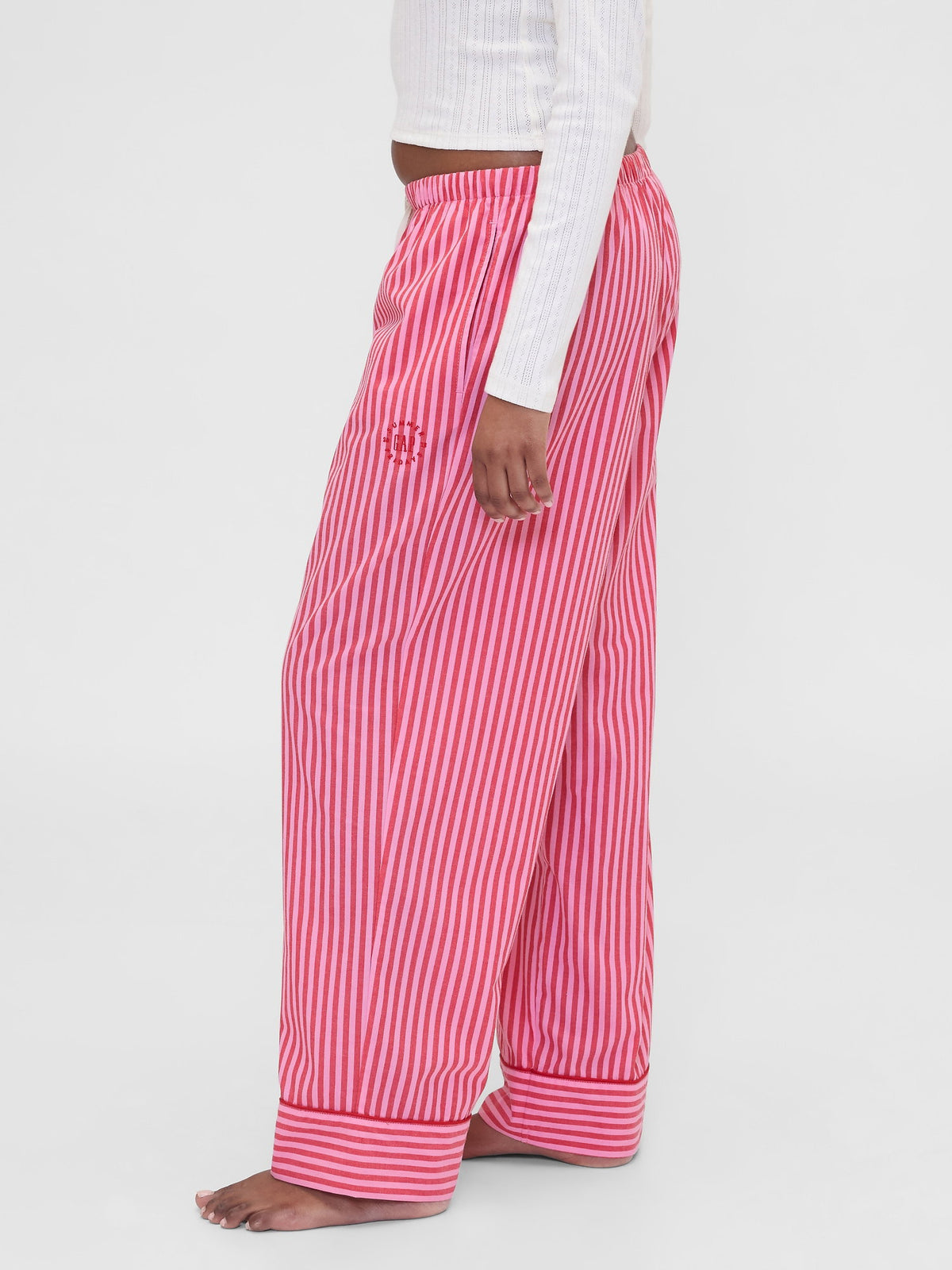 Kırmızı Gap × Summer Fridays Relaxed Poplin Stripe Pijama Altı