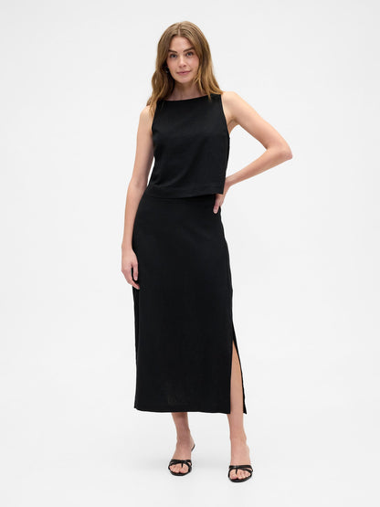 Bej Keten Karışımlı Apron Bluz