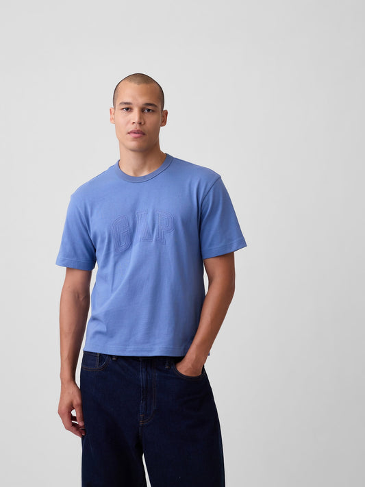 Açık Mavi Heavyweight Relaxed Gap Logo Crop T-shirt
