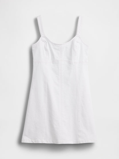 Beyaz Denim Paneled Mini Elbise