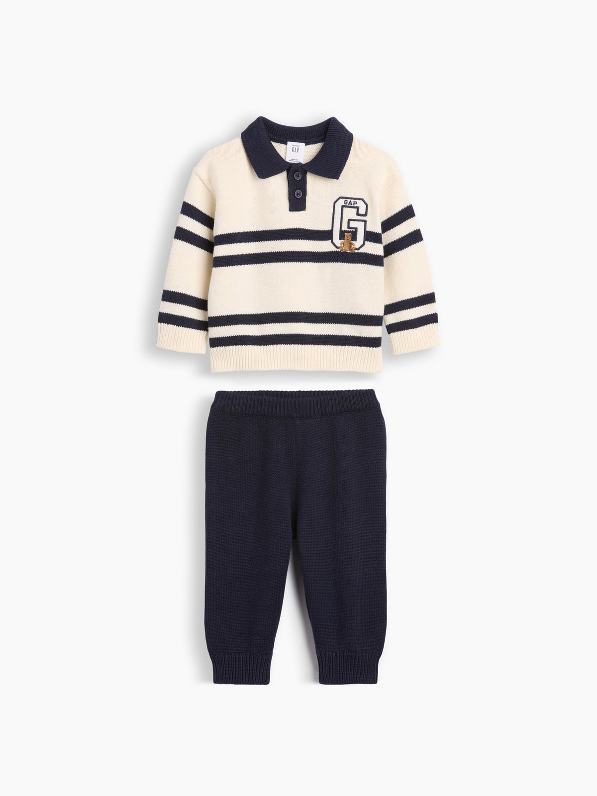 Lacivert Bebek Çizgili Polo Kazak Outfit Set