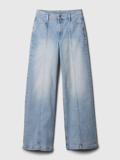 Açık Mavi High Rise Stride Wide-leg Jean Pantolon