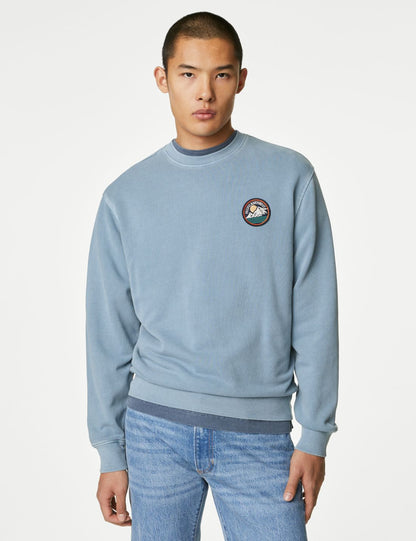 Saf Pamuklu Yuvarlak Yaka Sweatshirt