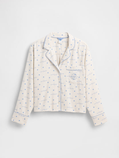 Kırık Beyaz Gap × Summer Fridays Relaxed Flannel Dotted Pijama Üstü