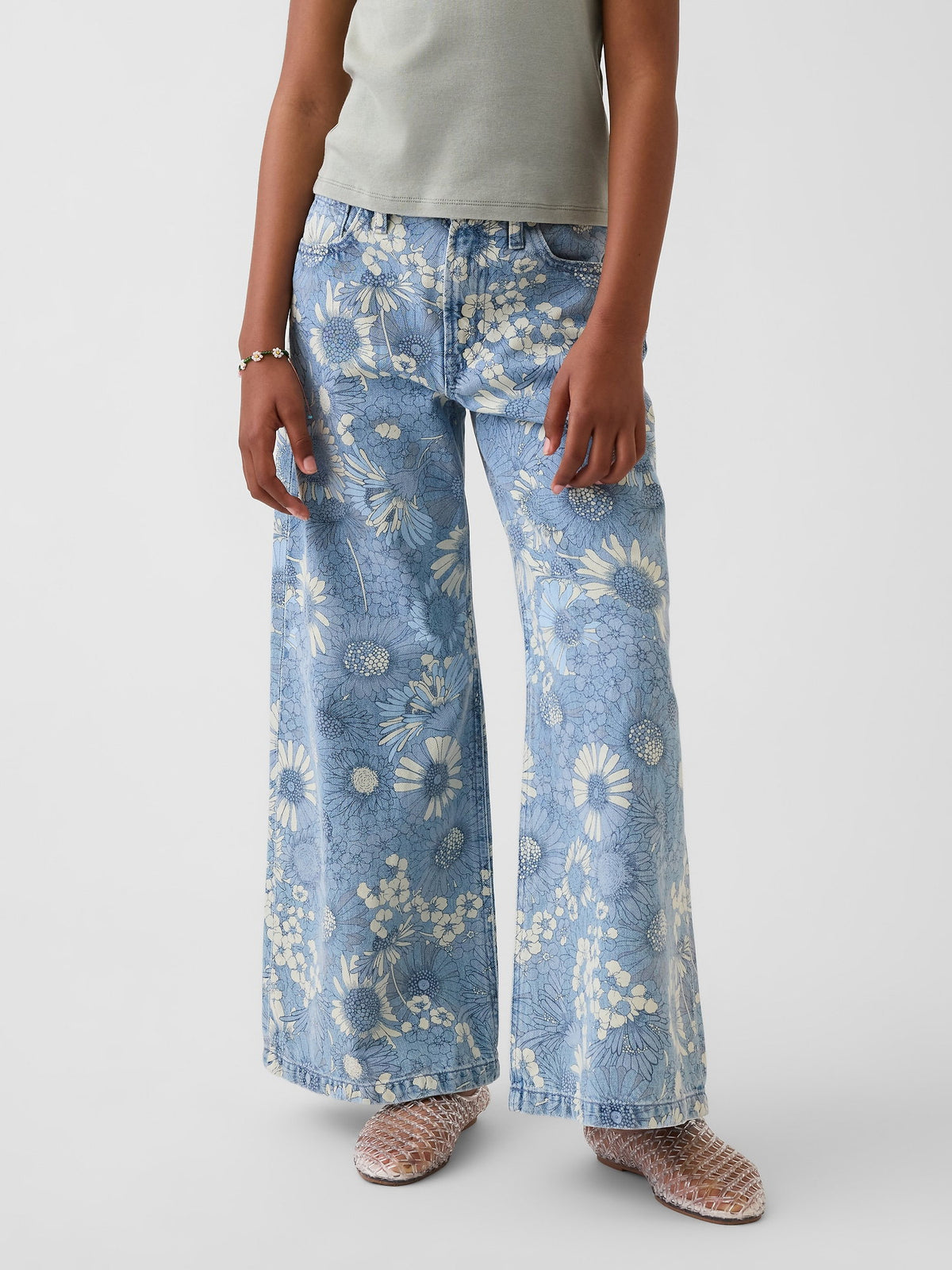 Mavi Low Rise Çiçekli Baggy Jean Pantolon