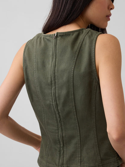 Haki Seamed Twill Crop Shell Bluz