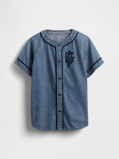 Denim Mavi Denim Gap Logo Beyzbol Jersey Gömlek