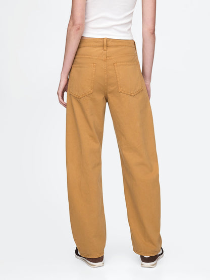 Koyu Bej High Rise Barrel Jean Pantolon