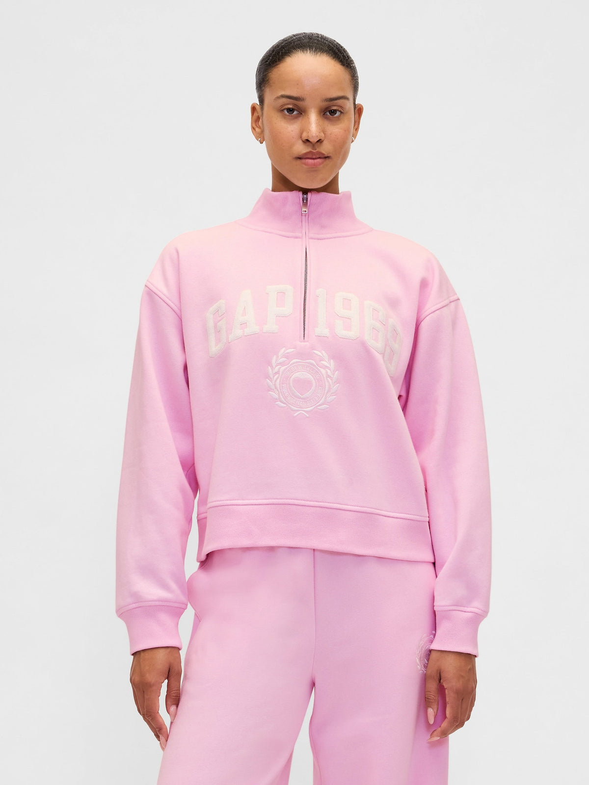 Açık Pembe Vintagesoft 1969 Logo Yarım Fermuarlı Sweatshirt