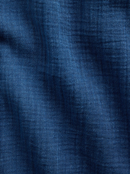 Koyu Mavi Pamuk Gauze Denim Oversized Yakasız Gömlek