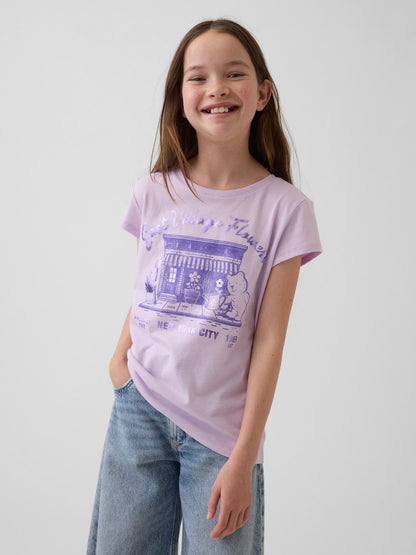 Lila Grafik Baskılı T-shirt
