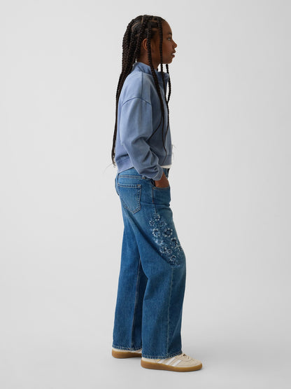 Mavi Low Rise Stride Çiçek Işlemeli Wide-leg Jean Pantolon