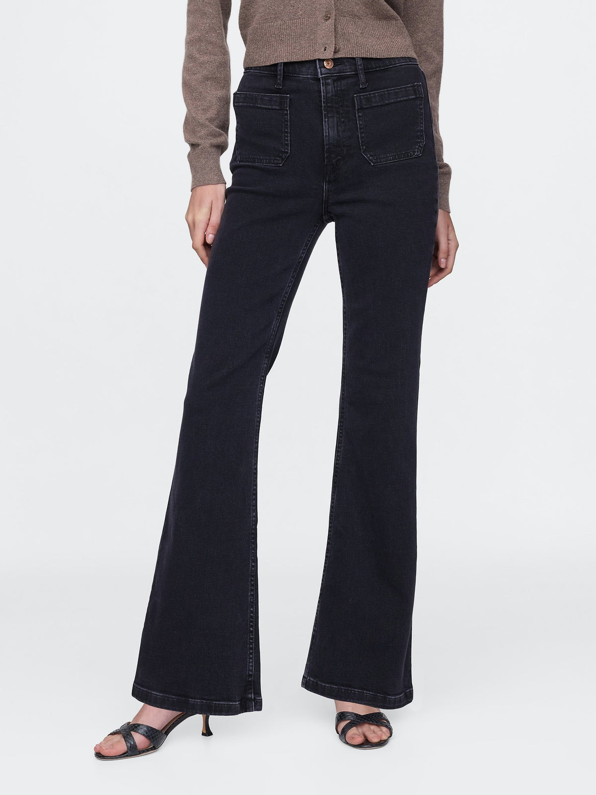 Siyah High Rise '70s Flare Jean Pantolon