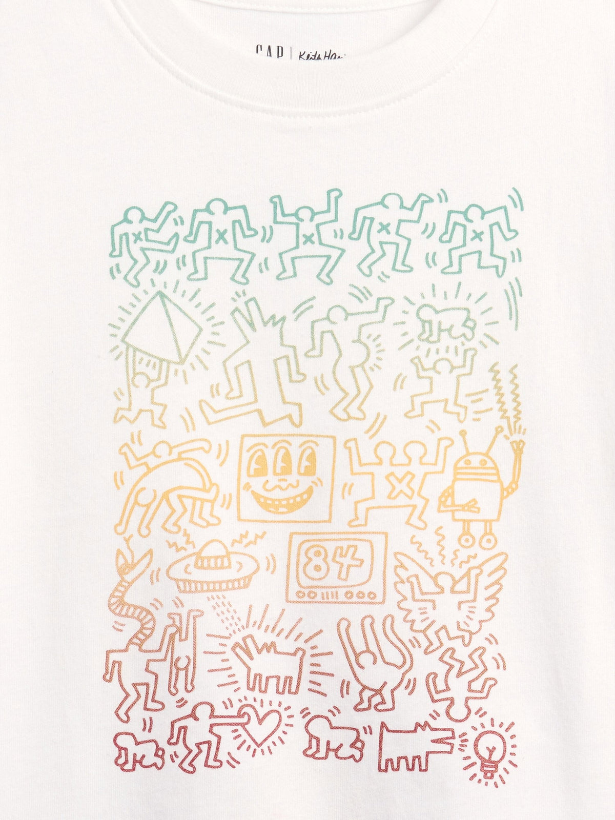 Beyaz Keith Haring Grafik Baskılı T-shirt