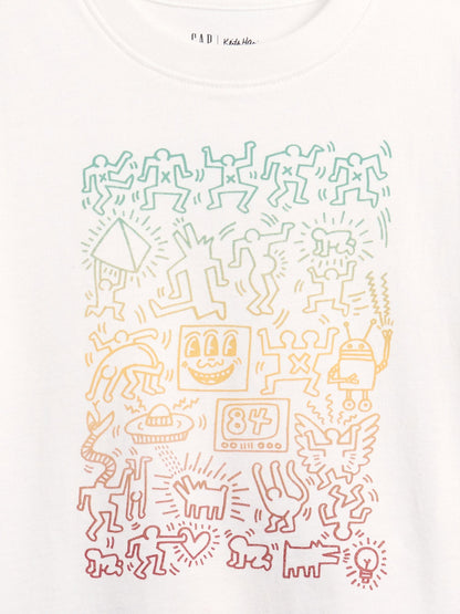 Beyaz Keith Haring Grafik Baskılı T-shirt